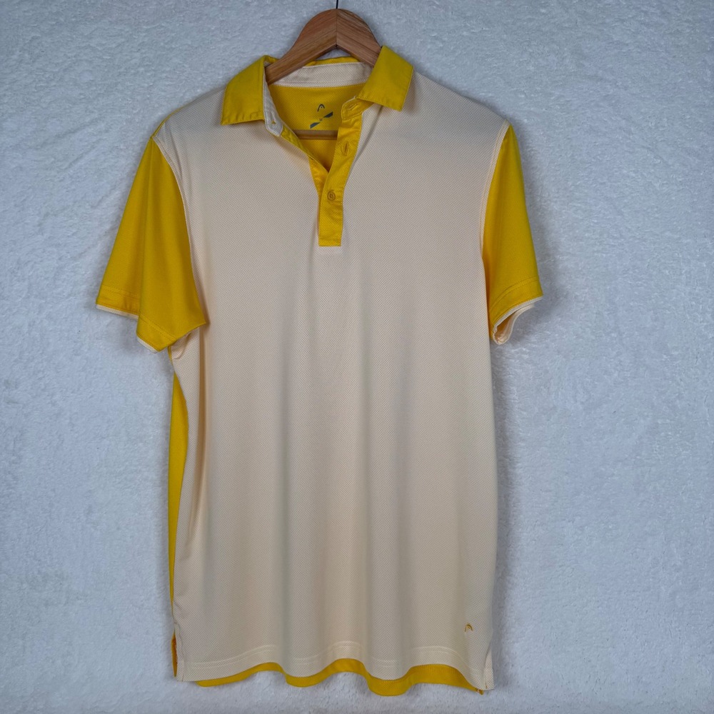HEAD Golf Polo Shirt Mens Medium Yellow Colorblock Performance Athletic